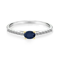 Gem Stone King srebrna i 10k žuto zlato bijeli dijamantni ženski angažman prsten sa okruglim plavim