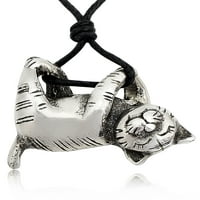 Novi opuštajući mačji mačji srebrni šarm ogrlica privjesak nakit sa pamučnim kablom
