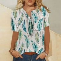 Qcmgmg prevelike majice za žene Grafički labavi fit casual ljetne košulje s kratkim rukavima niz Henley
