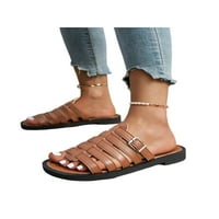Sanviglor Womens Gladiator Sandal Summer Slides Slip na ravnim sandalama Unatokoplovna i vanjska udobnost Anti skid Ležerne cipele Retro Open Toe Yellow Brown 4.5