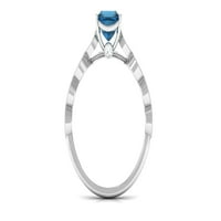 London Blue Topaz Solitaire Prsten sa dijamantskim bočnim kamenjem, 14k bijelo zlato, US 4.00