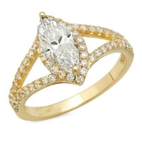 1.2ct Marquise Clear Clear Moissine 14K Žuta zlatna godišnjica Angažovanje halo prstena veličine 5.75