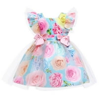 Dječja djevojka haljina let rukava rukava haljina za haljinu rođendana djeca cvjetni print Bowknot haljina