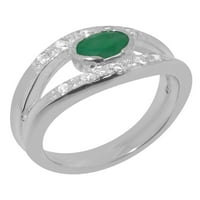 Britanci izrađeni sterling srebrni prirodni smaragdni i kubni cirkonijski ženski prsten - veličine opcije