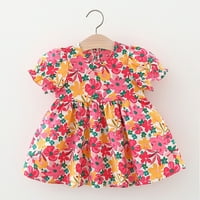 Djevojke Proljetne odjeće Veličina djece Dječji Dječji luk Ruched cvjetni print ljeto Princess haljina
