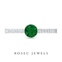 Košarica Podesite krug smaragdni prsten za žene za žene sa moissitnim bočnim kamenjem, srebrnim srebrom,