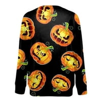Bazyrey Halloween džemperi za žene okrugli vrhovi vrata pamuk Halloween Print s dugim rukavima Pulover