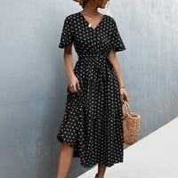 Ljetne haljine za žene V-izrez modne tiskane koljena dužina koljena A-line kratka rukava s kratkim rukavima