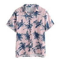 Muški ljetni casual hawaii majica kratkih rukava gumb s majicama dolje majica, ružičasta, l