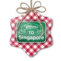 Božićni ukras zeleni znak Dobrodošli u Singapur Red Plaid Neonblond