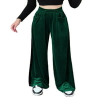 Žene Velvet dno Salon jesen Palazzo Pant Solid Boja Baggy Holiday Hlaće pantalone Tamno zeleni XL