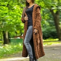 Wozhidase majice za žene Žene Zimska čvrsta čvrsta pletena kapuljača dugi kardigan džemper džepni kaput
