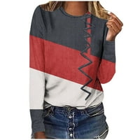 Ženska udobna bluza ušteda boja blokirana pulover s dugim rukavima Crewneck Plus veličina lagana casual