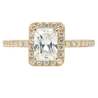 1. CT Sjajni smaragdni rez Clear Simulirani dijamant 18K žuti zlatni halo pasijans sa akcentima prsten