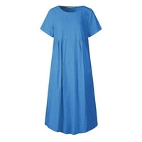 Dasayo posteljina haljina Ženska modna čvrstog kratkih rukava Pocket za okrugli vrat Retro duga haljina
