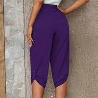 Caveitl Žene Capri, ženska modna casual labava mekana čvrsta boja Mid struka tanki čipke hlače ljubičasta,