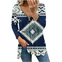 Cotonie Fashion Woman s dugim rukavima V-izrez za ispis bluza zatvarača, jesen kauzalni pulover vrhovi