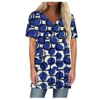 Ženski vrhovi ženske modne ležerne prilike print V-izrez kratkih rukava tiskana majica plavi xl