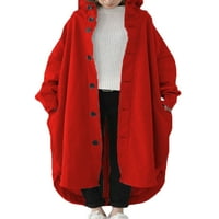 Glookwis dame jakna s dugim rukavima Lagana odjeća Kardigan za odmor kapuljač kapuljača Zima toplo crvena