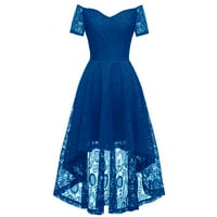 Ženska ramena rukava V izrez nepravilna patentna čipka haljina haljina haljina, plava, xl