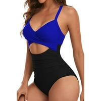 Tking Fashion Womens Jedan kupaći kostimi visokog struka Blok u boji Halter Clout Bake za kupanje tamnoplavim