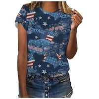 Američka zastava SAD Majica TOP za žene Dan nezavisnosti Ispiši pulover okrugli vrat kratkih rukava