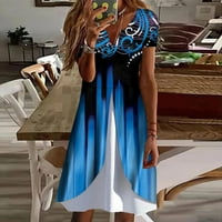 Bazyrey mini haljine za žene Ležerne haljine ženske V-izrez labave majice kratkih rukava Dressse Blue