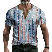 Muška majica Ljeto tiskana majica na otvorenom retro gumb labav kratki rukav top plavi xxxl