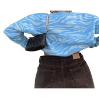 Canrulo Ženski džemper s dugim rukavima Y2K 90-ih Prevelirani pleteni pulover Estetski skakač plavi