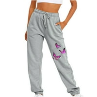 Žene ležerne dukseve elastični struk za printu za crtanje cinch donji joggeri labavi fit workout hlače sa džepovima dame odjeću