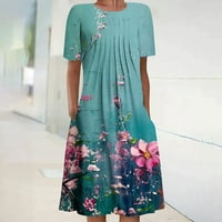 Yuwull Ženske haljine kratki rukav ljetni boemijski midi haljina V izrez Swing haljine mekana cvjetna