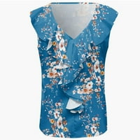Ženski vrhovi Ljetni rucffle v rect t majice bez rukava, gornji lagani bluze plavi s