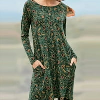Modna ženska ležerna labava cvjetna haljina okrugla Džepna haljina