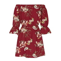 Summer Off rame haljine za žene casual bell rukave cvjetni ispis slatka mini haljina labava fit ljuljački