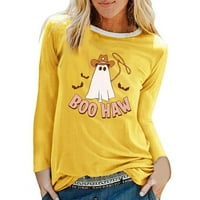 Tdoqot Halloween majice za žene - Crew Crt Dugi rukav Ležerni jesen Ghost Graphic Slatka plus veličina Majica Yellow Size S
