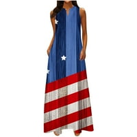 USMixi ženski 4. jula haljine modne modne nezavisne dnevne grafike patriotski džepni rezervoar duge