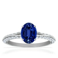 Gemsny rujan rođendan - Dainty Oval plavi safirni prsten sa spljošću