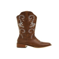 Eloshman Womens Retro Almond Toe Mid Calf Boots Work Moda Vintage Western Cowgirl Udobnost Chunky Block