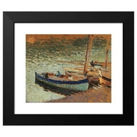 Henri Martin Crni moderni uokvireni muzej umjetnički print pod nazivom - Buket borovnica-čamca na luci
