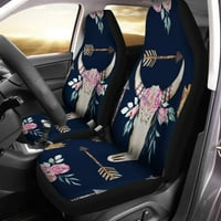 Set autohtovog sjedišta pokriva lubanje Boho uzorak jelena rožova Bohemian Western Universal Auto prednja