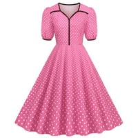 FINELYLOVE Ljetne haljine sundrese za ženu V-izrez Polka dot kratki rukav mini ružičasti