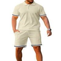 Abtel Mens Jogger set rever izrez Polo majice i kratke hlače Comfy Outfit Muška salon Gym trenerke Khaki