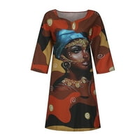 Crno i petak ponude Ženske plus Veličine Haljine Žene Modni afrički vintage Print Srednji rukav V izrez