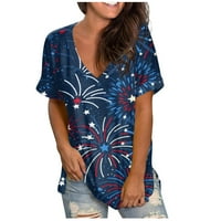 Ženske vrhove rukava cvjetna gumba dolje Ležerne prilike, Henley T-majice Blue 2xl