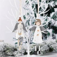 Vikakiooze božićni drveni anđeo privjesak slatka lutka lutka poklon božićno drv privjesak Božićni ukrasi