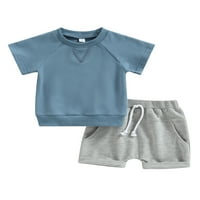 TODDLER Baby Boy odjeća kratki rukav majica na vrhu pune boje Elastični pojas za pojas Postavite ljetne