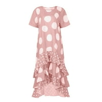 Ženske haljine klirence kratki rukav A-line maxi labav cvjetni okrugli izrez ljetna haljina ružičasta