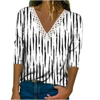 Majice za rukav za žene plus veličine cvjetni print šuplji čipki obloge V izrez ljetni bluze