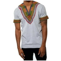 Muška pamučna majica Muški etnički stil tiskali su majicu kratkih rukava s kratkim rukavima V-izrez