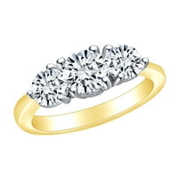Carat Okrugli rez bijeli prirodni dijamant tri kamena solitaire egagement prsten u 14K čvrsti žuto zlatni
